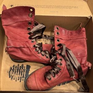 Dr. Martens Cherry Red Combat Boots floral lining
